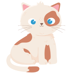 Cartoon image of a beige and brown cat with blue eyes